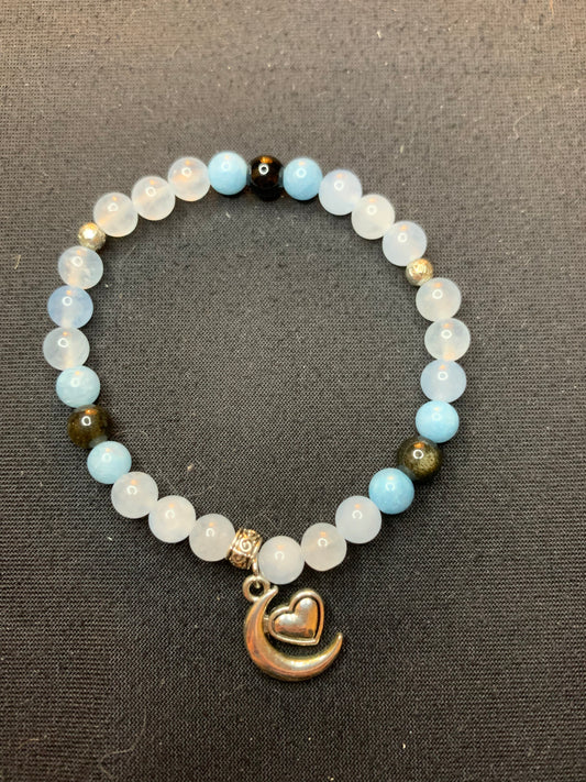 Obsidienne noir,aigue marine,calcédoine