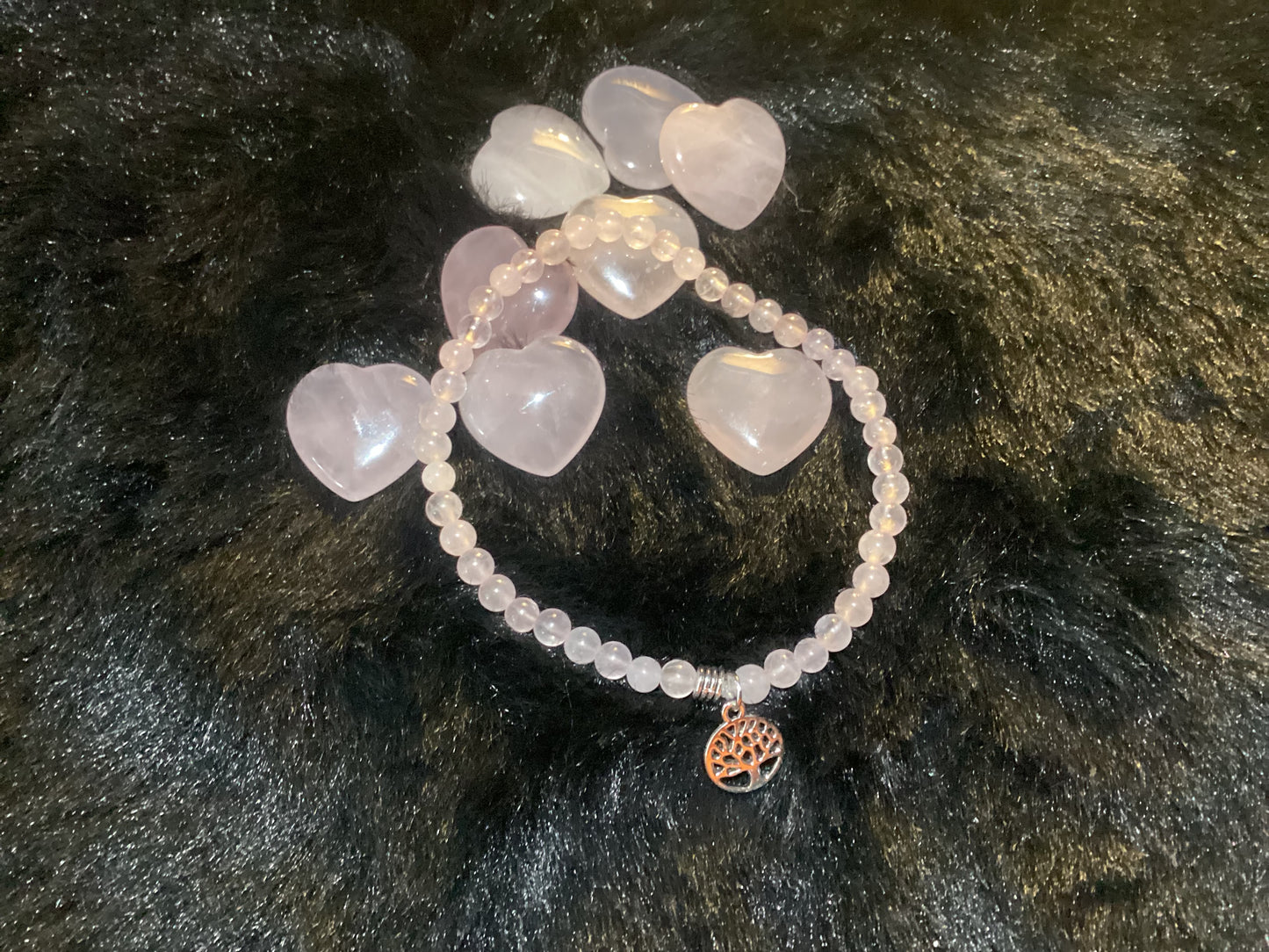 Bracelet quartz rose de 17 cm, avec des perles de 0,4 mm