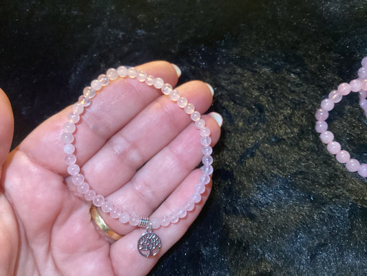 Bracelet quartz rose de 17 cm, avec des perles de 0,4 mm