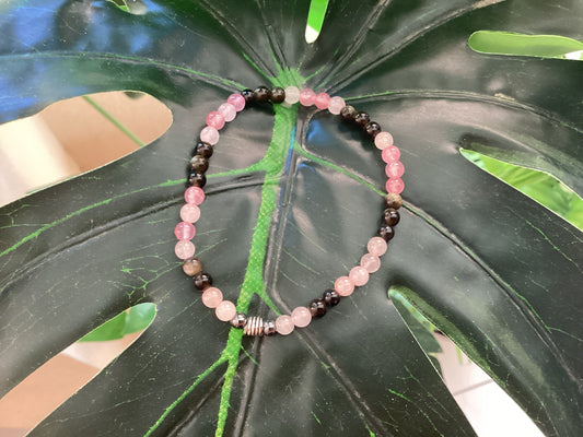 Bracelet Quartz Rose et Obsidienne Noire Œil Céleste 17 cm 0,4mm