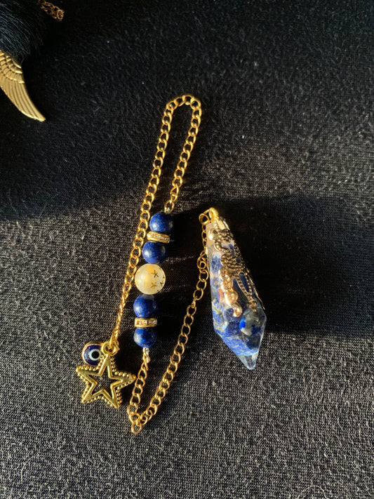 Pendule en Lapis Lazuli et de sa chaîne en Lapis Lazuli