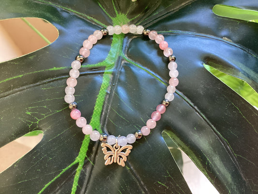 Bracelet en Quartz Rose et Hématite 16 cm 0,4 mm